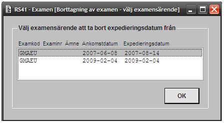 2015-06-27 72 (74) [RS41D09G] Senast uppdaterad 2009-02-03 I detta formulär väljs vilket examensärende som en viss examen tillhör.
