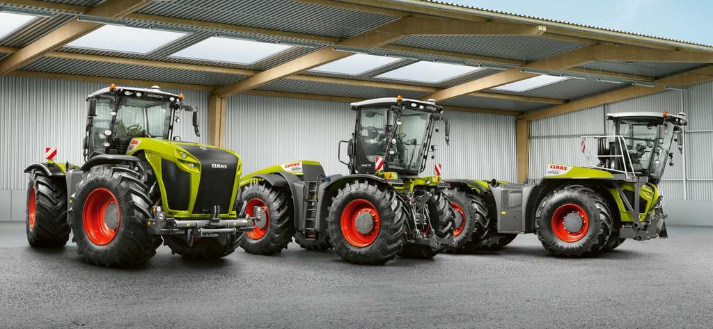 Unika fördelar. XERION familjen. TRAC konceptet Fyra lika stora hjul på två styrande axlar. Konstruktion med hel ram för höga belastningar. Steglös transmission upp till över 500 hk.