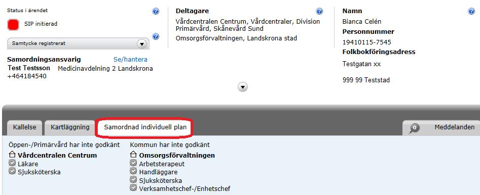 15.9 Samordnad individuell plan Klicka på fliken Samordnad individuell plan.