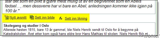 Här ser vi att texten kommer fortlöpande nedåt. Mellan varje textbidrag ser vi följande symboler: Genom att välja Nytt stycke skapas ett nytt textbidrag mellan de existerande styckena.