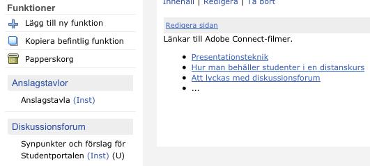 Sida 14 av 14 Adobe Connects filmer och Studentportalen Eftersom nedladdningen av filmerna tar lång tid, rekommenderar vi att man bara länkar till filmerna där de ligger på Sunets server, direkt från