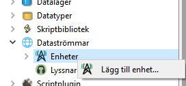 Exempel - Läsa data från SMHI server För att lägga till ny enhet, högerklicka på Enheter under