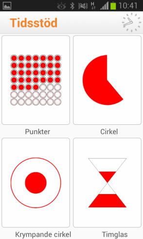 26 För att starta igång ett tidsstöd, gör följande: 1. Välj en av de fyra alternativen. Punkter Cirkel Krympande cirkel Timglas 2.