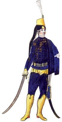 Norra Skånska kavalleriregementet - 1801 Uniformsmodeller m/1779 (Svenska nationella dräkten), m/1795, m/1802 Husar vid Blå husarregementet 1761 Trooper Blue Hussar Regiment 1761 A Schützercrantz