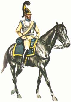 Livregementsbrigadens kyrassiärkår omkring 1795 Officer and trooper at the Life Regiment Brigade Cuirassier Corps