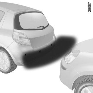 PARKERINGSASSISTANS (1/2) Funktionsprincip Ultraljudsdetektorer, inbyggda i bilens stötfångare bak mäter avståndet mellan bilen och eventuella föremål vid en backningsmanöver.