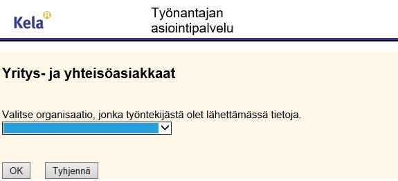 Ändringar i e-tjänsten för arbetsgivare inloggningssidan 2/2 Organisationens namn visas så som det har angetts i Katso-tjänsten.