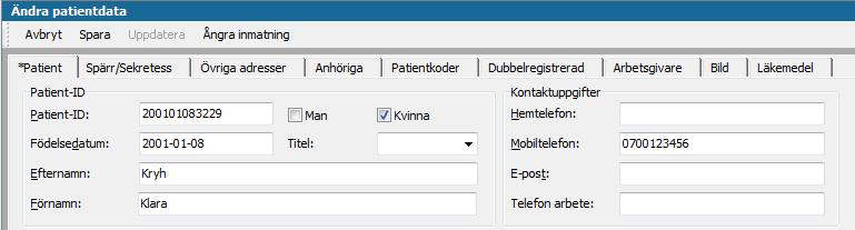 Registrera mobilnummer Gå till Patientdata på den Sociala översikten. Klicka på Ändra Gå till fliken Patient. Registrera mobilnummer, med eller utan bindestreck. Spara.