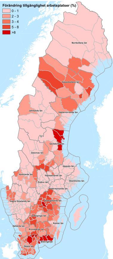större förbättring av tillgängligheten än vad sänkta GK till små arbetsmarknader innebär för kommuner med stora lokala arbetsmarknader.