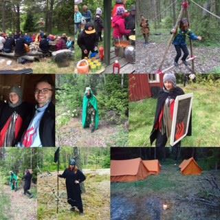 Dag 2. Dagen började med traditionell väckning med pepparkaka och därefter intogs en underbar grötfrukost med limpmacka! Sedan väntade flagghissning, lek, samarbetsövning och naturbingo.