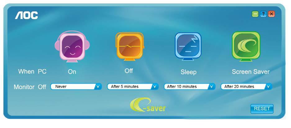 e-saver Välkommen att använda AOC:s energihanteringsprogramvara e-saver för skärmen.