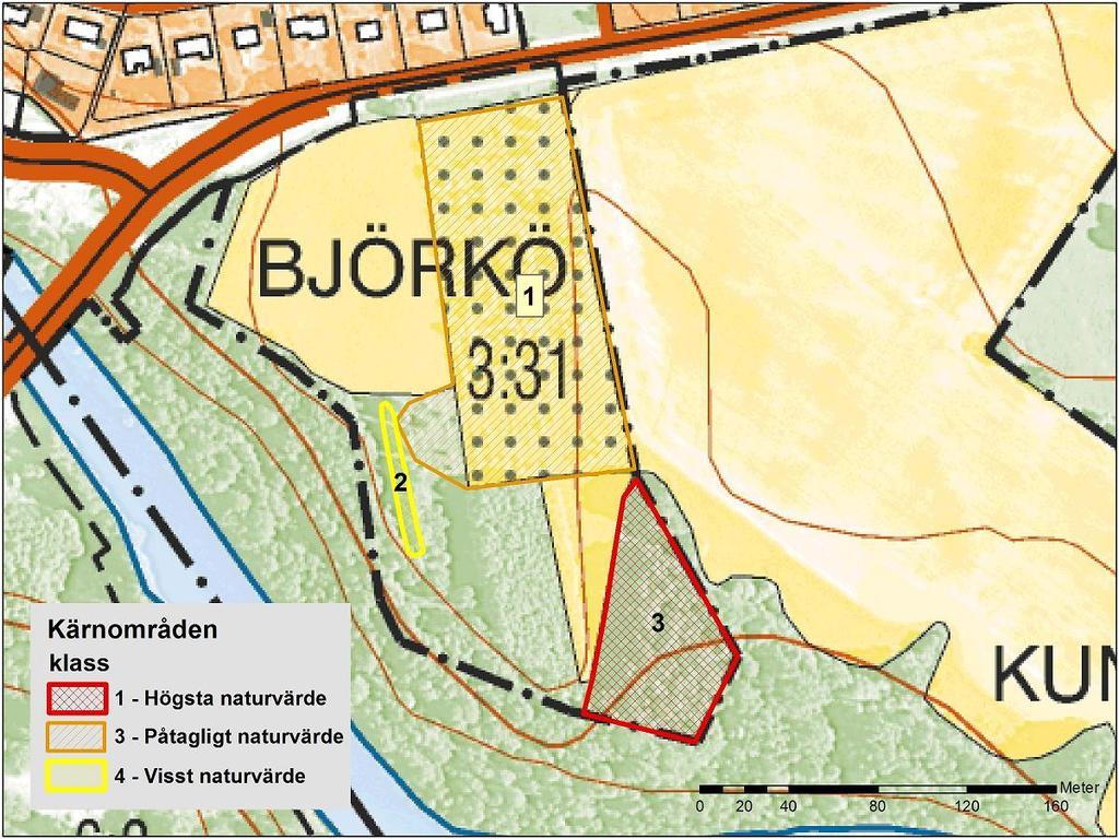 7 Områden med biologiska naturvärden Vid inventeringen identifierades 3 ytor med ett förhöjt naturvärde.