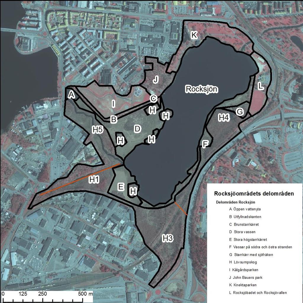 Figur 1: Rocksjöområdets olika delområden.