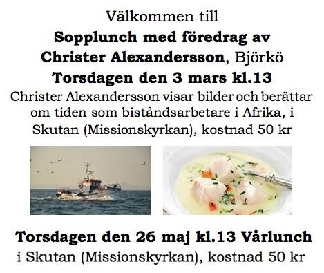 Pilgrimsmässa firas längs vägen. Sopplunch i Skutan kl 14.