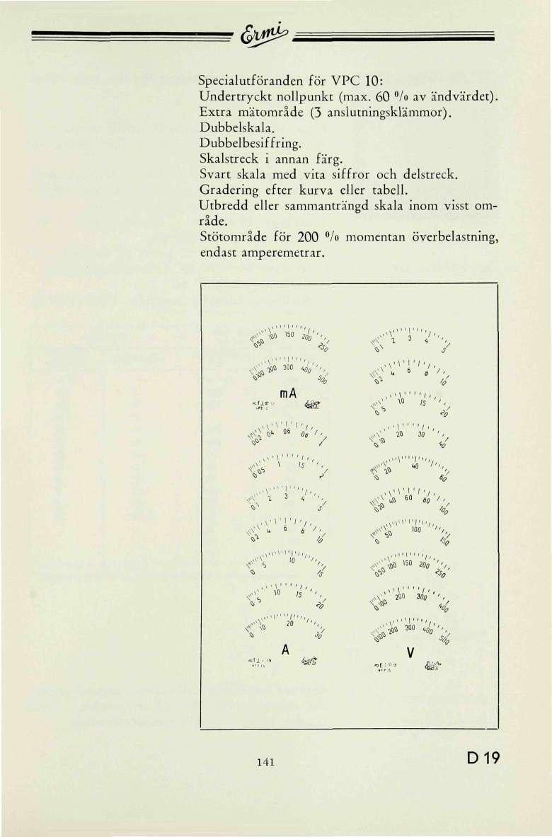 < s ^ Specialutföranden för PC : Undertryckt nollpunkt (max. /o av ändvärdet). Extra mätområde (3 anslutningsklämmor). Dubbelskala. Dubbelbesiffring. Skalstreck i annan färg.