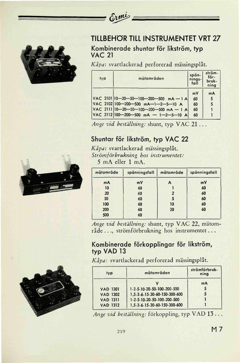 & ^ TILLBEHÖR TILL INSTRUMENTET RT 27 Kombinerade shuntar för likström, typ AC 21 Kåpa: svartlackerad perforerad mässingsplåt.