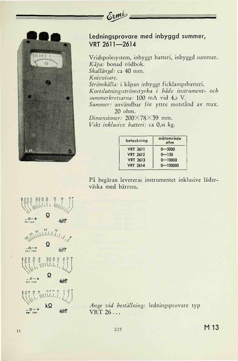 tya^ Ledningsprovare med inbyggd summer, RT 2611 2614 ridspolesystem, inbyggt batteri, inbyggd summer. Kåpa: bonad rödbok. Skallängd: ca 40 mm. Knivvisare.
