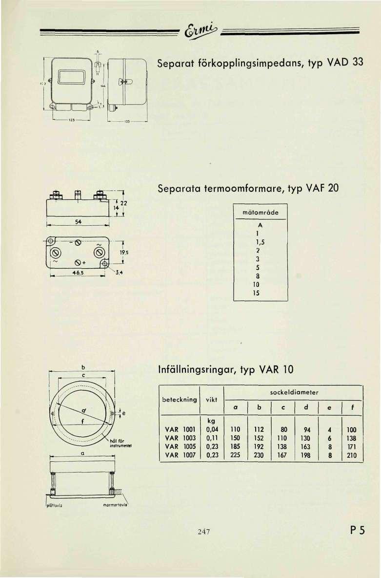 <gt^. Separat förkopplingsimpedans, typ AD 33 ron j. ^ 4 rffh _ 7 ( 22 TI Separata termoomformare, typ AF "fe i- 46. ft J ""T 19.