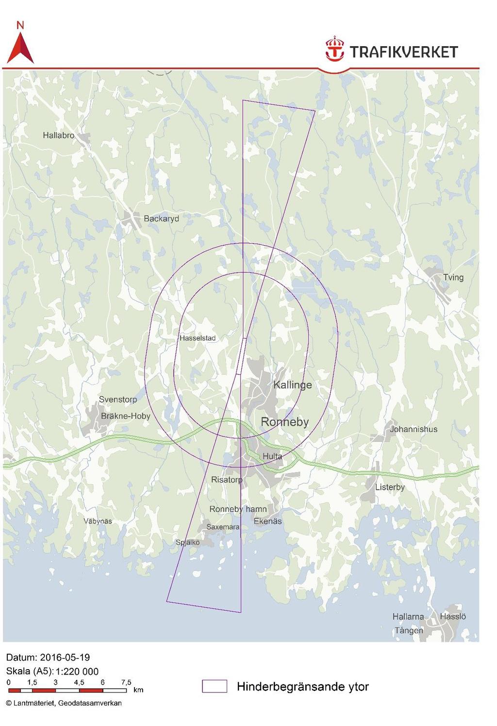 Figur 8 Den hinderbegränsande ytan vid Ronneby flygplats 5.