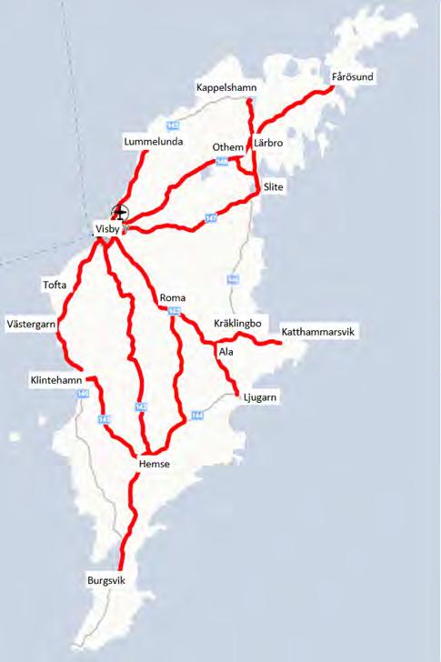 Region Gotland Länsplan för regional transportinfrastruktur 2018-2029 3.8 Det statliga vägnätet Vägnätet på Gotland är tätt, beroende på att boende och verksamheter är spridda över hela ön.