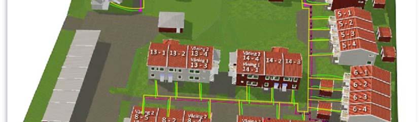 Figur 10 visar fjärrvärmeledningarna i Gylle vid tillämpning av 4GDH-3P För att bygga enligt 4GDH-3P krävs det material som specificerats för konventionell