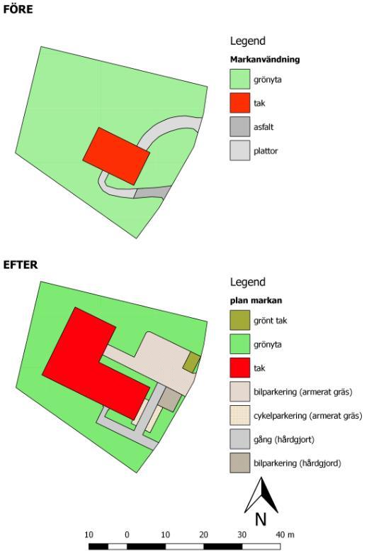 Sida 5 (13) 5 Beräkningar 5.1 Befintlig och planerad markanvändning Planområdet omfattar en yta på ca 0,16 ha. I dagsläget består marken av en byggnad med omgivande gräsmatta.