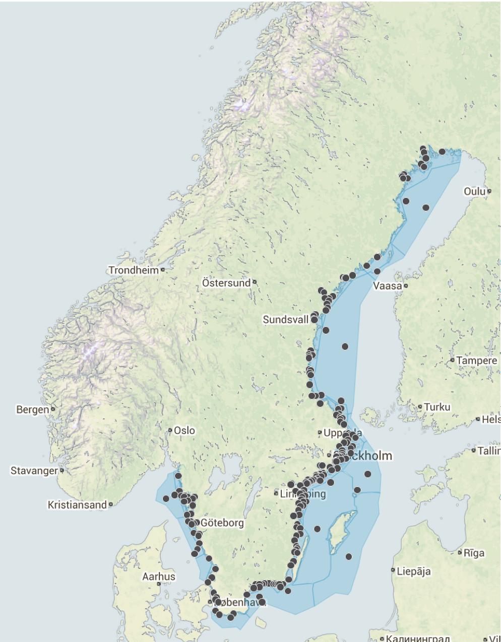 Hierarkiskt ordnade studieobjekt/områden Havet: 1. Havsbassäng (6 st) 2. Vattentyp (38 st) 3.