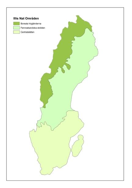 De tre geografiska indelningar av landet (limniska ekoregioner, Illies ekoregioner, samt områden över trädgränsen, under