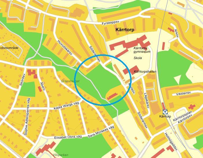 2 2.1 Bakgrund och syfte I området Fäholmaskogen i Kärrtorp pågår framtagandet av en ny detaljplan i syfte att möjliggöra ett projekt med ca 450 studentlägenheter fördelat på tre stycken
