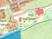 Länsstyrelsens lågpunktskartering för översvämningsrisk vid skyfall kan ses som utsnitt över