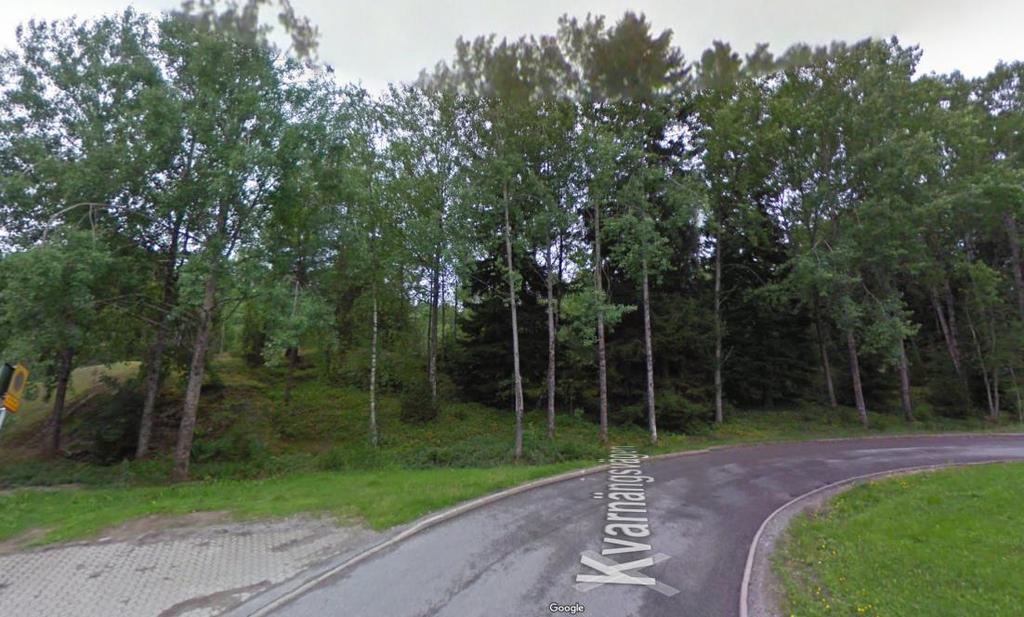 ungefärligt markerat med svart cirkel). Figur 6. Kvarnängsvägen och planområdets norra gräns.