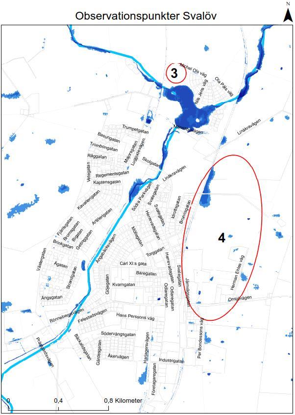 Figur 13. Observationskarta Svalöv. Tabell 2. Beskrivning observationspunkter Svalöv.