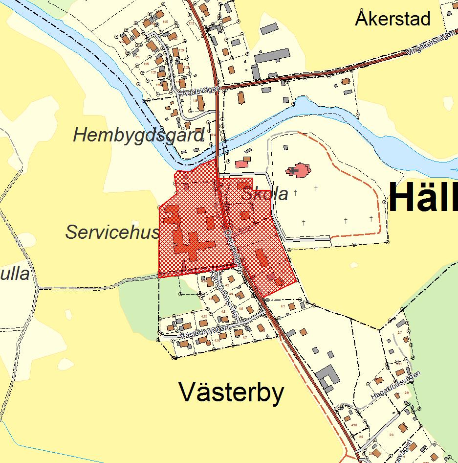 Kyrka Figur 1 Översiktskarta med planområdet markerat Markägoförhållanden Inom planområdet finns såväl kommunal mark som privatägd. Delar av området tillhör också kyrkan.