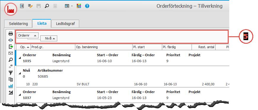 presentationer (2), selekteringsrader (3), inställningar (4)
