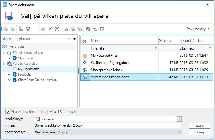 Spara dokument med Axalon Office Connector Connectorn förenklar sparande av dokument för användaren.