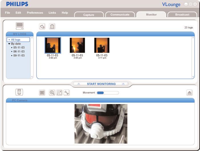 SV Chapter Använda webkameran Rörelsedetektion I menyn Monitor (övervakning) kan du ställa in din WebCam på rörelsedetektion och inspelning av videologg.