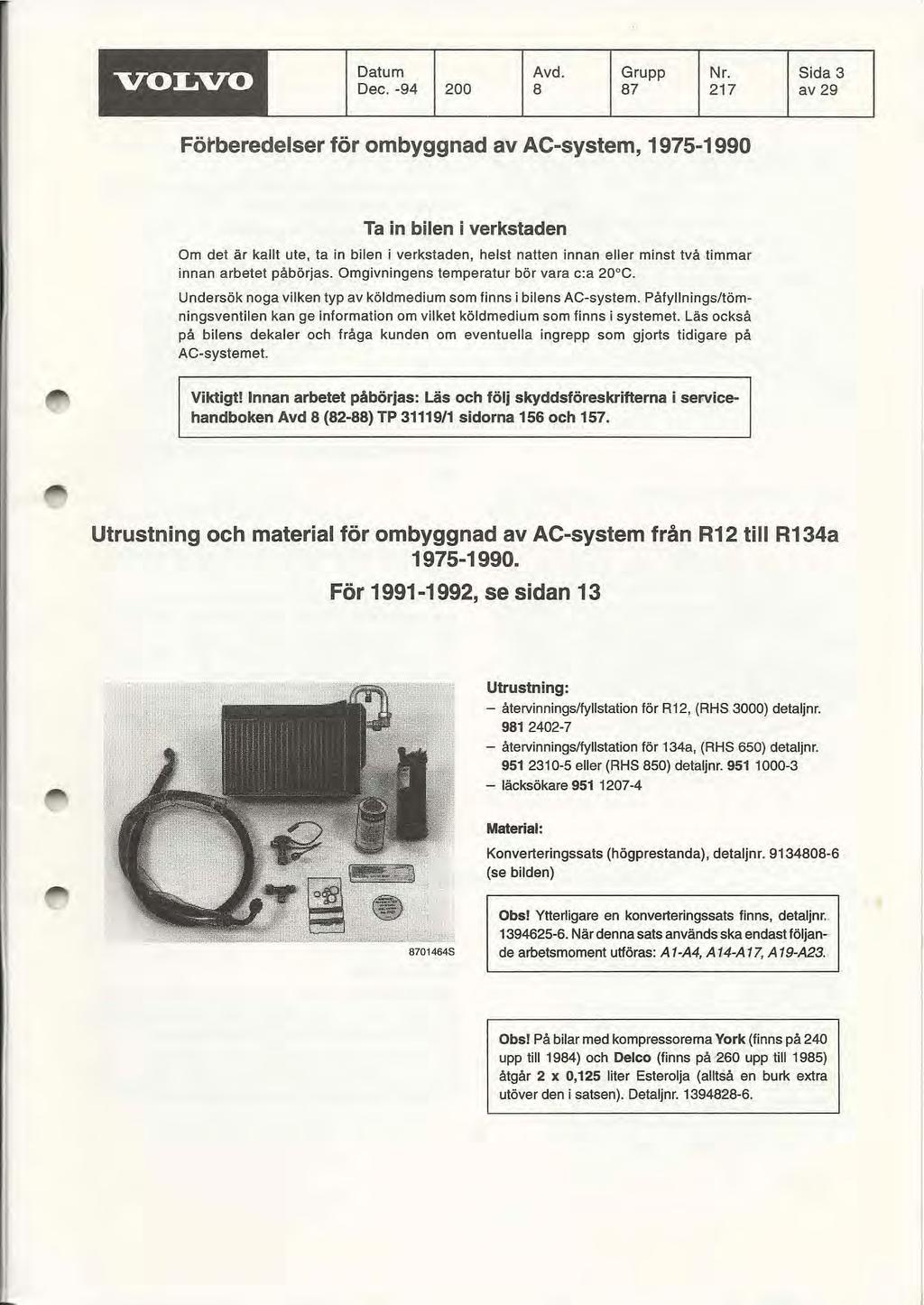 VOLVO Datum Avd. Grupp Nr. Sida 3 Dec.