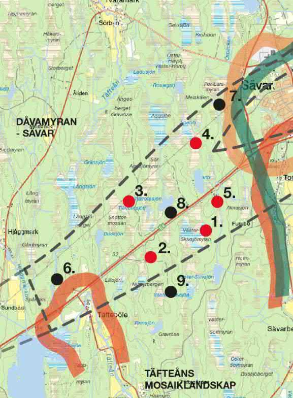 karaktärområdet finns nyckelområden för renbete och vandringstråk för renar, ofta sammanfallande med de stora myrmarkerna. I Figur 12 beskrivs områdets känslighet och potential.