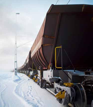 Prospektera Bryta Förädla Transportera TRANSPORTERA Från brytning, genom förädling till hamnarna i Narvik och Luleå hanterar LKAB miljontals ton järnmalmsprodukter varje år.
