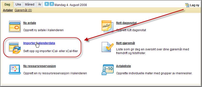 Importera kalender Man har möjlighet att importera kalenderdata som är i ical eller xcal format.