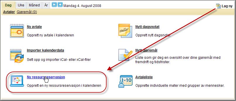 genom att använda kalendern: Välj vilken resurskategori (1)