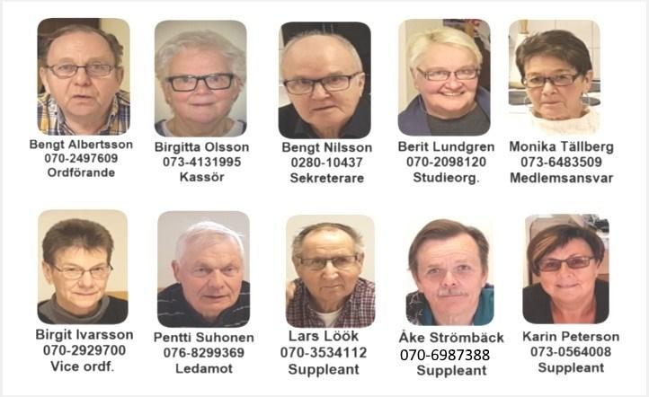 070-2159524 Programkommitté Styrelsen 070-2497609 Resor Birgitta Olsson 073-4131995 Seniordans Britt Marie Olsson