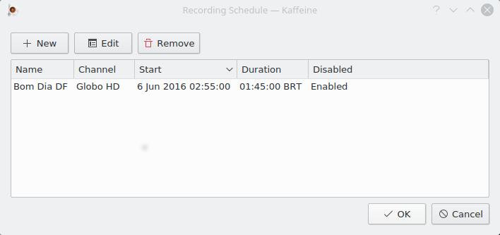 Genom att klicka på knappen Ny, är det också möjligt att direkt definiera en tid och längd för ett program som ska spelas in. I detta fall används inte definitionerna i programtablån.