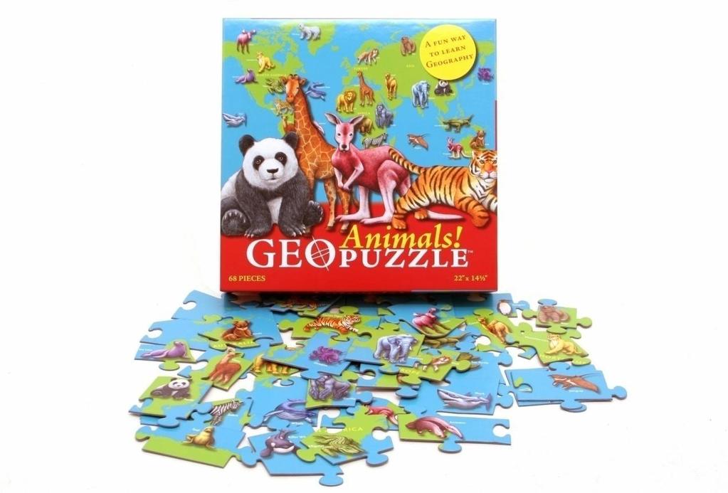 GEOPuzzle Världens djur! Prod. nr.: GP-307 GeoPuzzle Världens djur! är ett roligt och pedagogiskt pussel där man lär sig om djur och geografi.