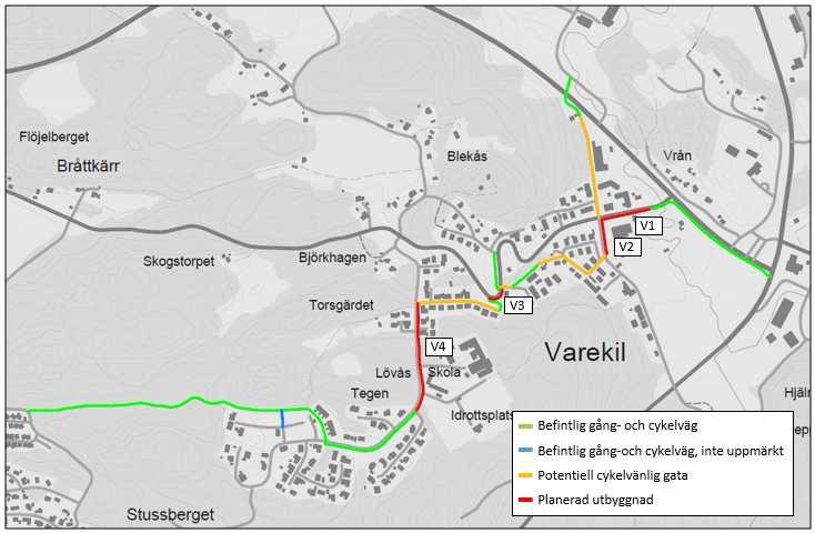 Varekil Cykelinfrastruktur Bild 4: Varekil, förslag på prioritering