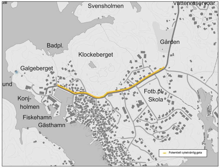 Mollösund Cykelinfrastruktur Bild 9: Mollösund, förslag på prioritering av utbyggnad av cykelleder i tätorten.