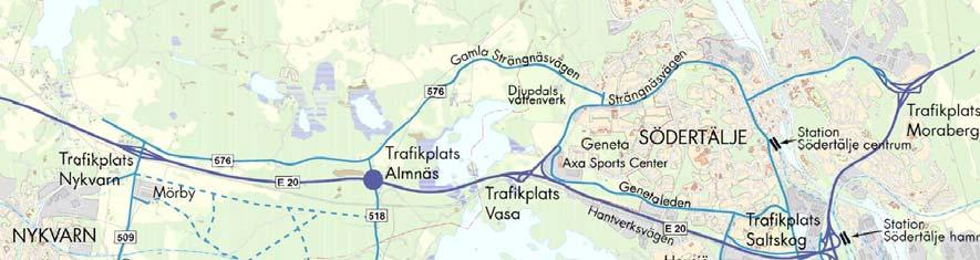 Figur 7 visar ett möjligt framtida trafiknät. 3.1.1 Sektion huvudgator Typsektionen för huvudgator föreslås totalt vara ca 20 meter bred.