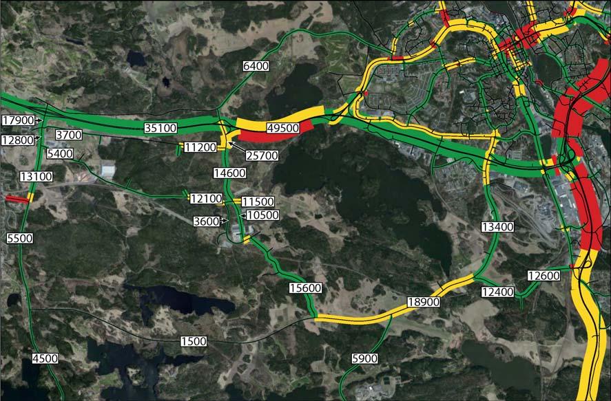 Vid en halverad exploatering syns tydligt att belastningen har minskat på länkarna.