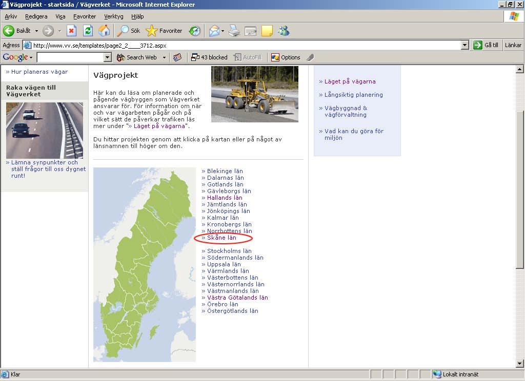 Välj i vilket län vägprojektet