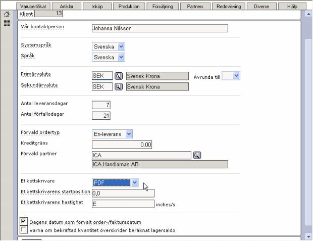 För att ställa in att du vill använda PDF som utskriftsformat vid grossistetiketter går du till